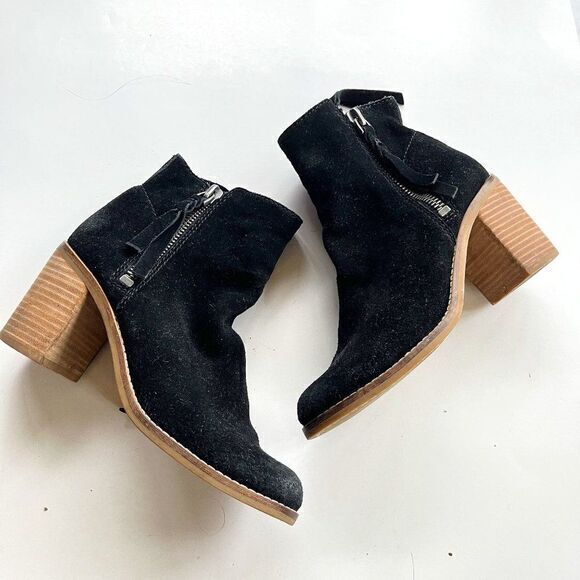 Dolce Vita Suede Double Zip Stacked Heel Ankle Booties Black Size‎ 8.5 - Picture 1 of 11
